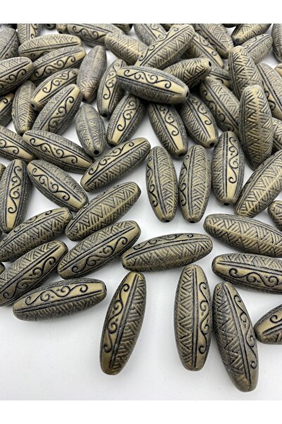 Hedef Bijuteri 100 جرام حبات لوز كبيرة منقوشة باللون الأصفر العتيق، 40 × 16 م...