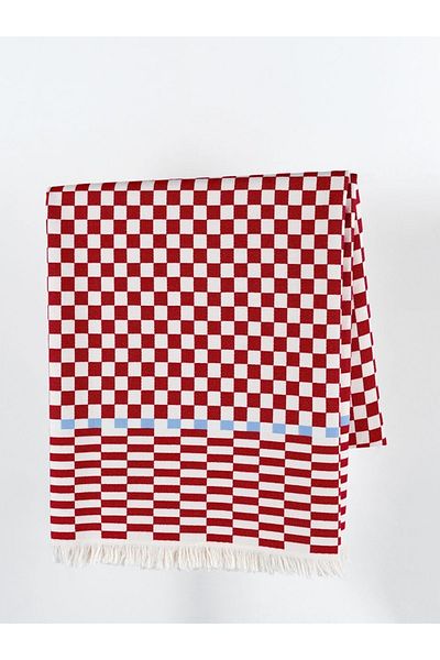KARAKRAL 100% Cotton Jacquard Checkerboard Patterned Red Double Pique 220X240 cm