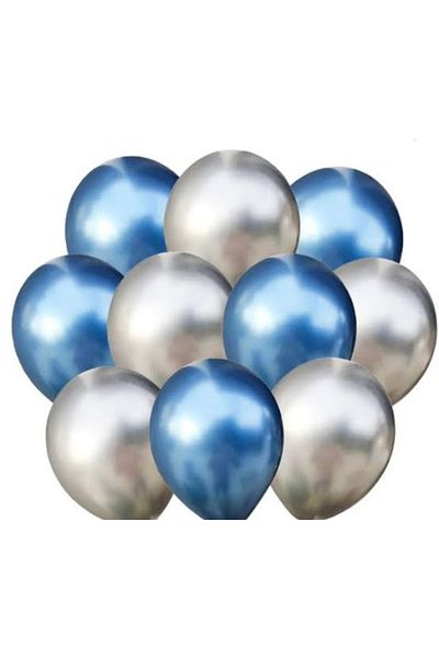 Çemrek Süs Parti 5 Inch Blue Silver Mini Chrome Balloon 20 Pieces