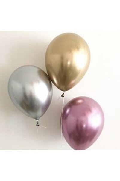 Çemrek Süs Parti بالون كروم ذهبي وردي فضي 5 بوصة بالون كروم صغير 20 قطعة