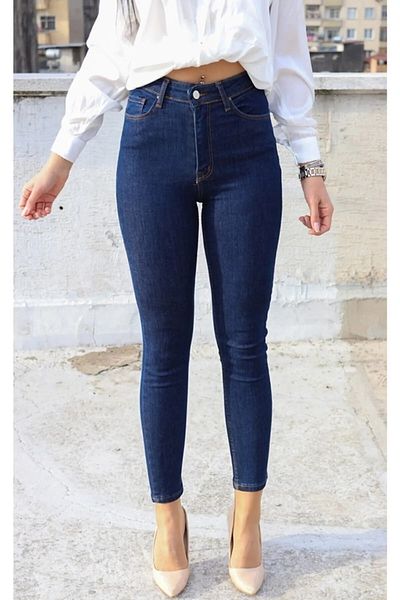 Trn JNS Blugi skinny din denim albastru Power Lycra pentru femei Paris