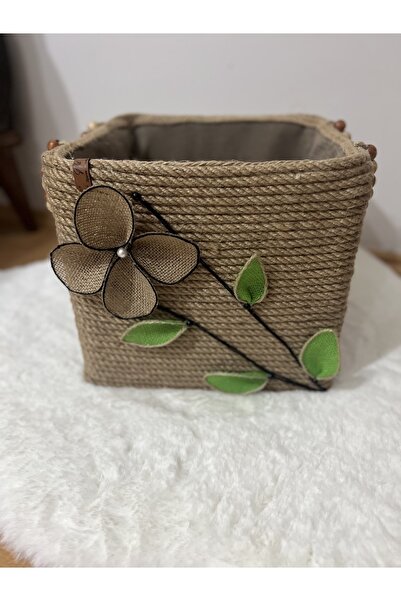 Nil Tasarım ve Hediyelik Çiçek Desenli Kare Kulplu Sepet Büyük Boy