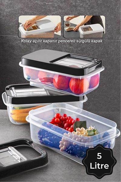Vienev Set of 3 Multibox 5 Liter Maxi Storage Container with Slide Lid Black
