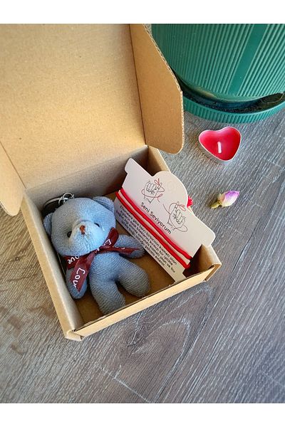 Atölye Merdiven Valentine's Day Gift Set Teddy Bear Keychain and Bracelet Set Red String of Destiny
