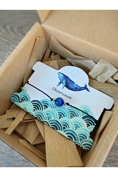 Atölye Merdiven سوار هدية عيد الحب من العقيق الأزرق بتصميم من الحجر الطبيعي