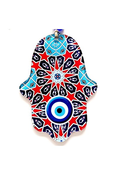 Yıldız Ve Nazar Boncuğu Desenli Fatma Ana Bereket Eli Füzyon Cam Duvar Süsü