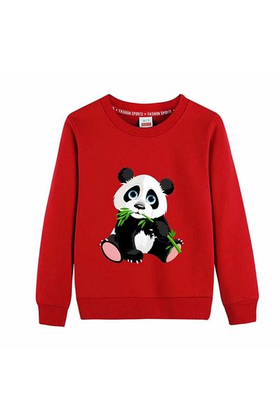 KİDS FACE Special Design Crew Neck Panda Printed Full Winter Oversize Girl's Sweatshirt