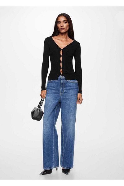 MANGO Woman Buttoned Ribbed Cardigan