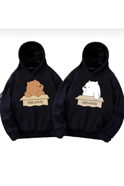 Josette Unisex Μαύρο Φούτερ με κουκούλα με κουκούλα με κουκούλα με στάμπα με κουκούλα