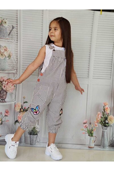 tunay moda Girl's White Design Salopet and Badi Combination