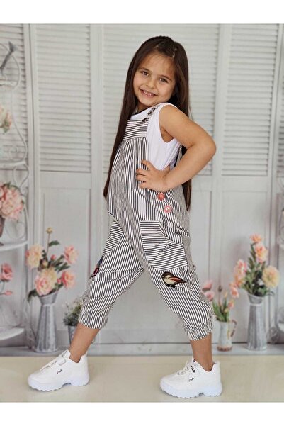 tunay moda Girl's White Design Salopet and Badi Combination