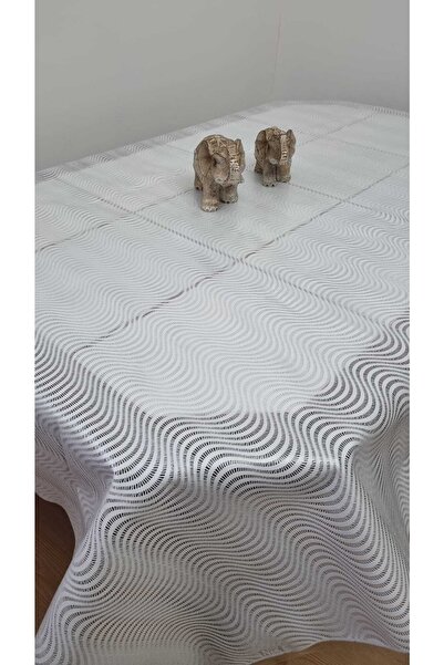 CLK Home Beyaz Dantel Görünümlü Pvc Silinebilir Muşamba Masa Örtüsü
