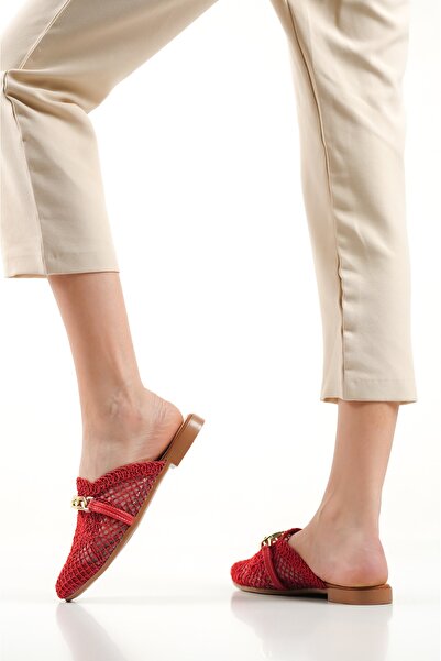 Artgoo Women's Daily Comfortable Closed Front Straw Dowry Slippers Red