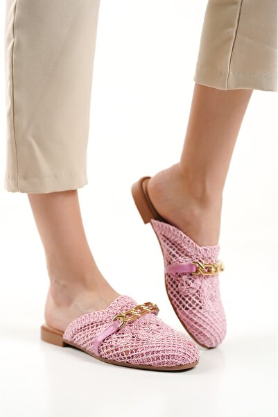 Artgoo Γυναικείες ψάθινες προίκες παντόφλες με κλειστό ροζ χρώμα