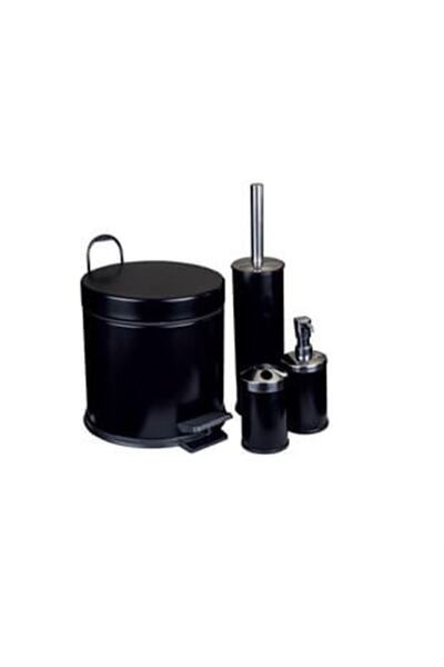 Zethome Set de baie cvadruplu negru (GĂTĂ DE DEȘEURI-PERIE-SAPUNĂ-SUport pentru periuță de dinți)
