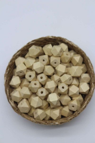 Hobimos 15mm Geometric Pattern Polished Polygonal Wood Beads 5Pcs