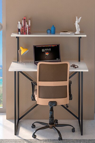 GOLDFALEZ 75 Cm Çalışma Masası Raf Kitaplık Çok Amaçlı Ofis Masa Beyaz 45 Cm Modern Beyaz Suntalam 90 Cm 75 X