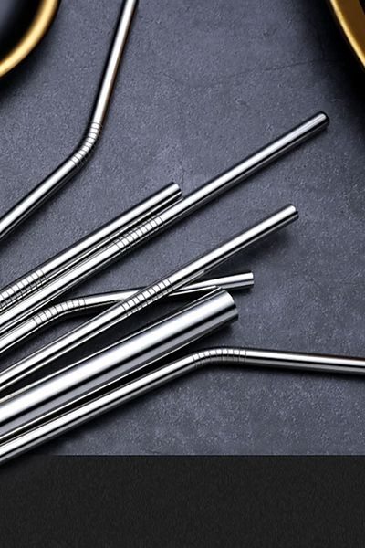 TechnoStation Stainless Steel Metal Straw and Cleaning Brush Set 5 Pieces