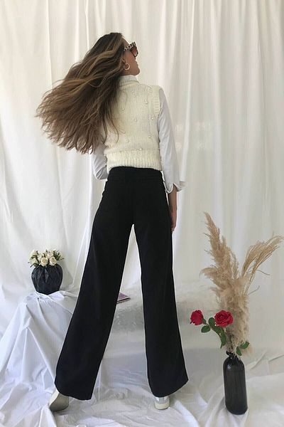 Trn JNS Blugi din denim din anii '90 Polina, negri, largi, din lycra, cu talie super înaltă