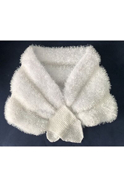 MOR TIRTIL Sakallı Ipten Beyaz Abiye Gelin Işi Çeyizlik Omuz Şalı