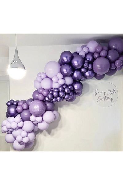 Çemrek Süs Parti Purple Lilac Lavender Chrome Purple Balloon Chain Set 100 Balloon and Chain