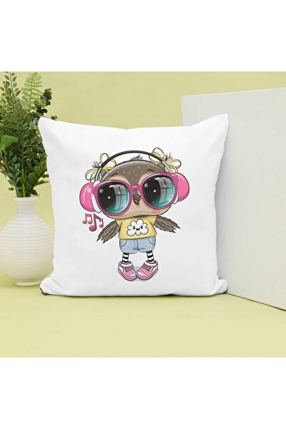 Hediye Molası Süslü Baykuş Tasarımlı Baskılı Dekoratif Yastık Hediye