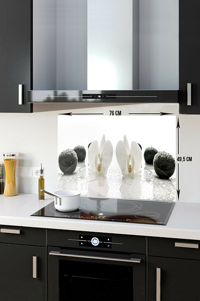 Decorita Protector de spate pentru aragaz din sticla |   Orhidee albă Onix negru |   49,5 cm X 76 cm