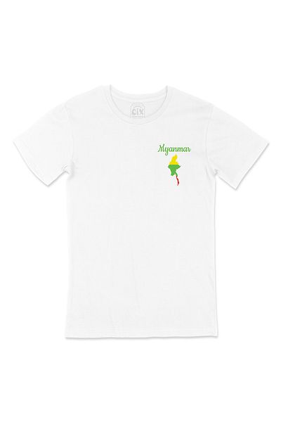 Cix Tricou alb cu Harta Birmaniei și logo-ul de buzunar al drapelului