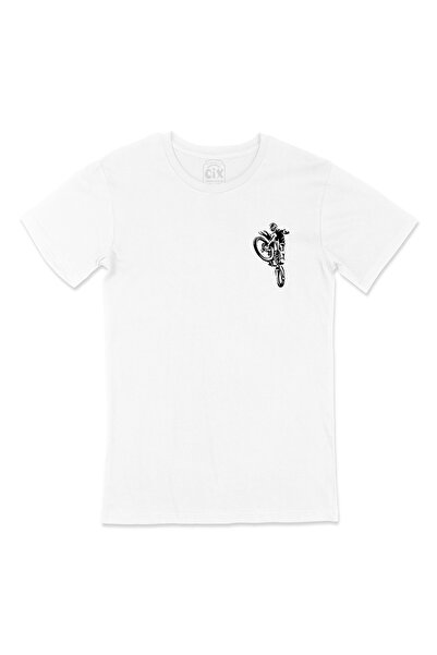 Cix White T-Shirt with One Wheel Biker Pocket Logo Design