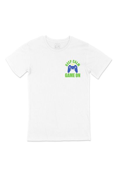 Cix Tricou alb Blue Keep Calm Game On Pocket Logo Design