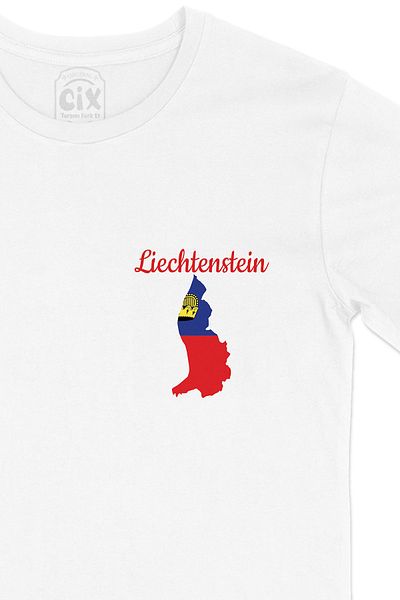 Cix Tricou alb cu hartă și design logo-ul de buzunar al Lichtenștinei