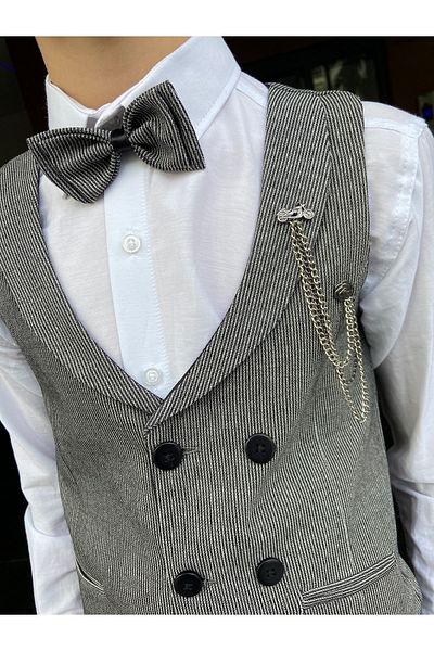 WENA KİDS Children's Vest Suit Shirt Set Striped Gray