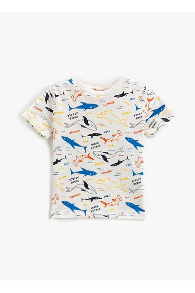 Koton Printed Ecru Baby T-shirt 3smb10052tk