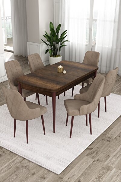 Canisa Ram Serisi 80x132 Açılabilir Mutfak Masası Takımı Barok Desen Masa 6 C...