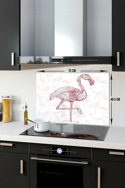 Decorita Protector de spate pentru aragaz din sticla |   Model Flamingo |   49,5 cm X 76 cm