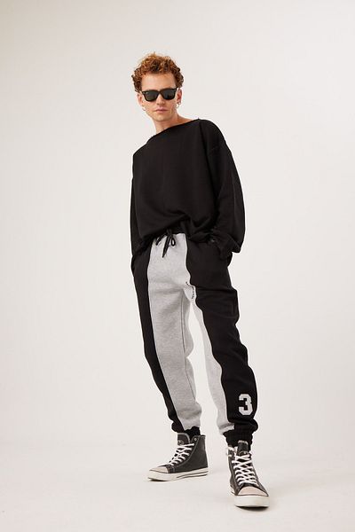 gothamvibes Ανδρικό παντελόνι Relaxed Fit 34 Μαύρο-γκρι αθλητικό παντελόνι