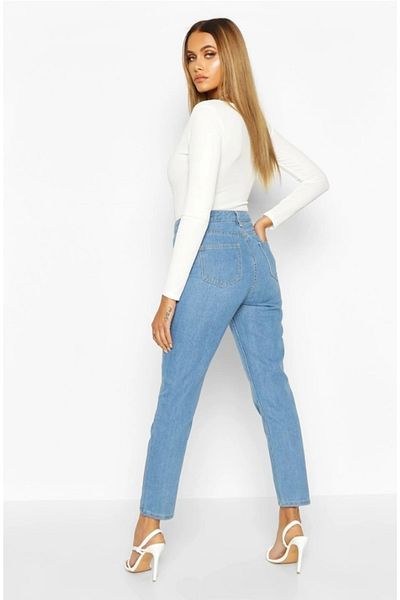 Trn JNS Talie înaltă Blue Mom Jeans Pantaloni Lycra Colorfast Blue Light Blue Mom Jeans Extra confortabili