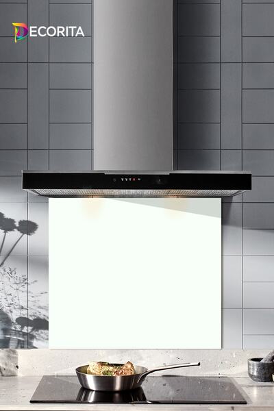 Decorita Cam Ocak Arkası Koruyucu | Düz Renk - Beyaz | 52cm X 60cm