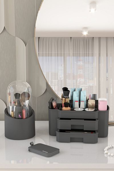 DOVİHOME Мега козметика за грим и органайзер за четки, комплект от 2 бр