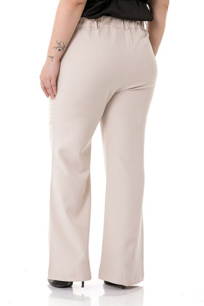 DISENTIS MODEST Plus Size Beige Trousers with Zippered Legs and Elasticized Back Waist