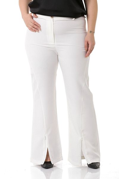 DISENTIS MODEST Pantaloni albi de mărime mare - picior cu fermoar și talie elastică la spate