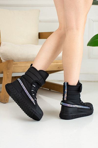 İmerShoes Καθημερινή γυναικεία μαύρη αντιολισθητική χοντρή σόλα Velcro ελαστική οβάλ γούνα επένδυση Άνετα ελαφριά μποτάκια χιονιού 920