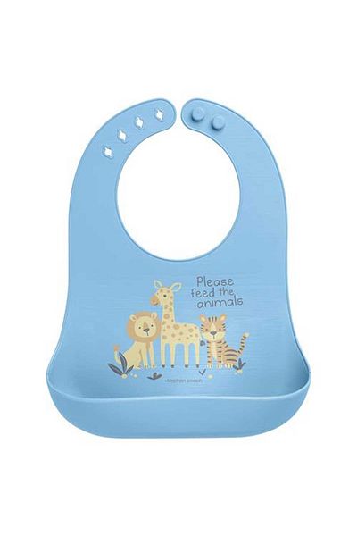 Stephen Joseph Silicone Baby Bib Zoo Blue 6 Months+