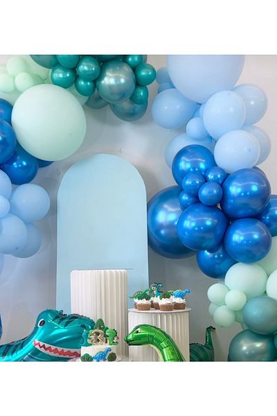 Çemrek Süs Parti Mint Blue Dark Blue Water Green Balloon Chain Set 83 Balloon and Chain