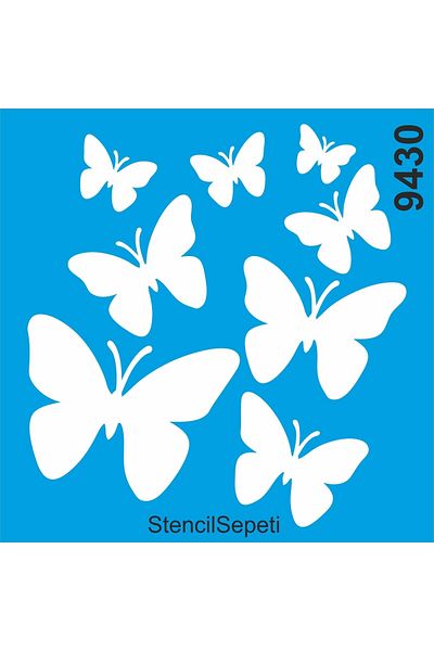 StencilSepeti Butterflies Pattern - Stencil Painting Template 50x50cm - No Refund!