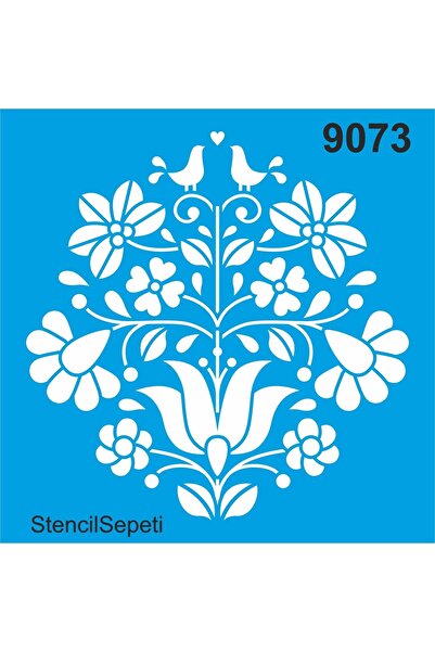 StencilSepeti حمامة وزهور - قالب رسم استنسل 40x40 سم