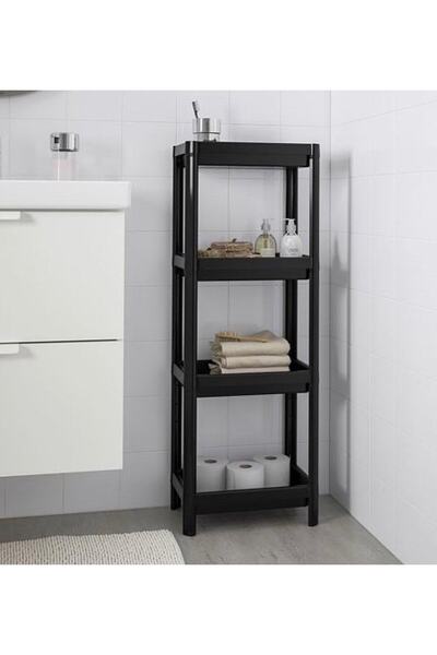 Frapan Home وحدة رفوف بلاستيكية من 4 طبقات، رف المطبخ، رف الحمام، منظم الحمام، أسود