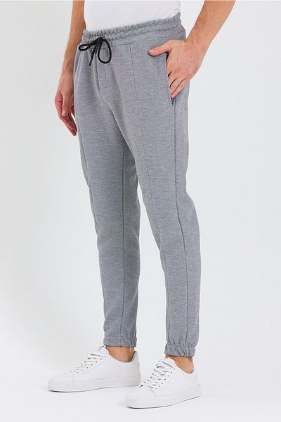 Floral Sport Gray Elastic Waist Jogger Trousers - Honeycomb Fabric Belt Elastic