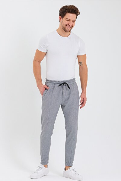 Floral Sport Gray Elastic Waist Jogger Trousers - Honeycomb Fabric Belt Elastic