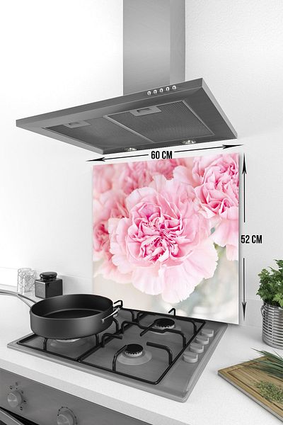Decorita Protector de spate pentru aragaz din sticla |   Crizantema roz |   52 cm X 60 cm